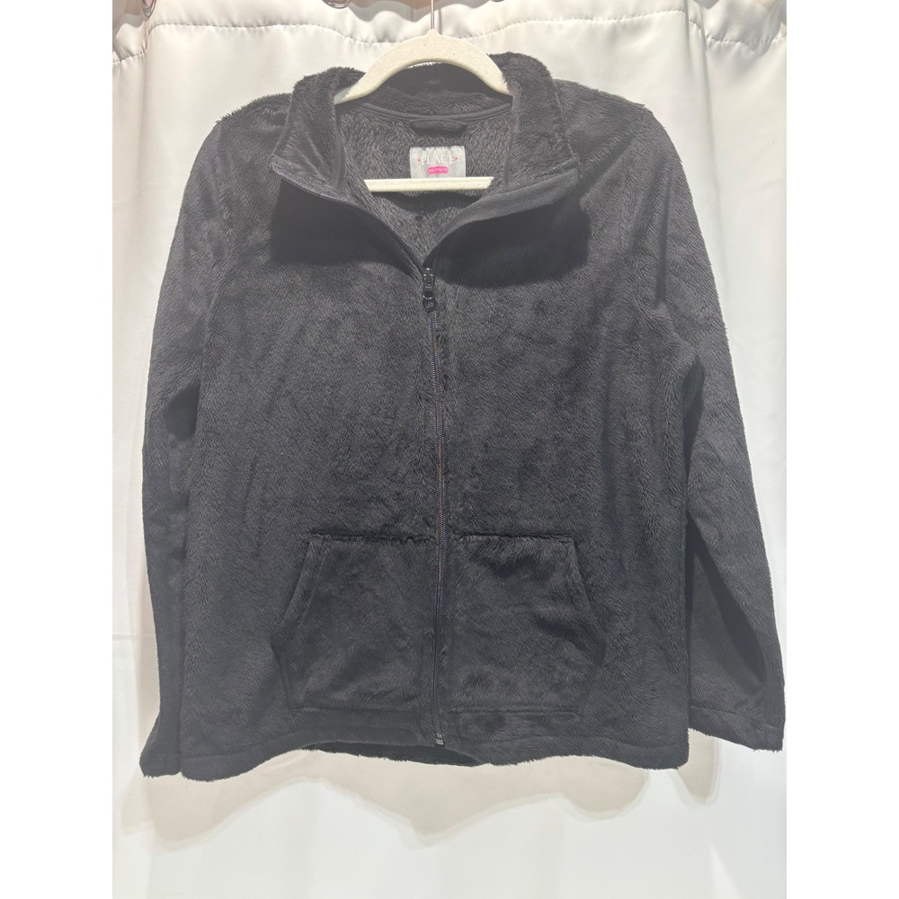 The‎ Children's Place Faux Fur Jacket Kids XXL 16 Black Full Zip Fleece Hoodie